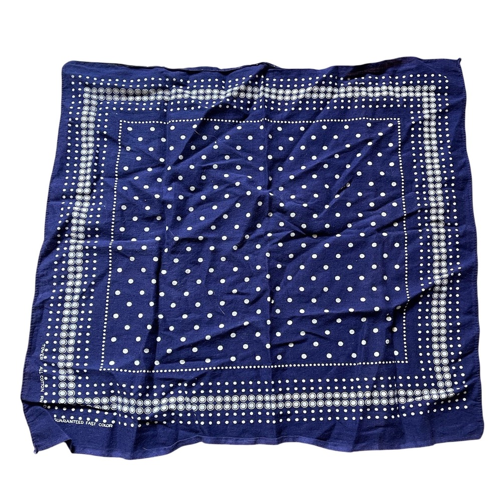 Vintage Guaranteed Fast Color Tuside Blue & White Polka Dots Bandana RN13961 22"